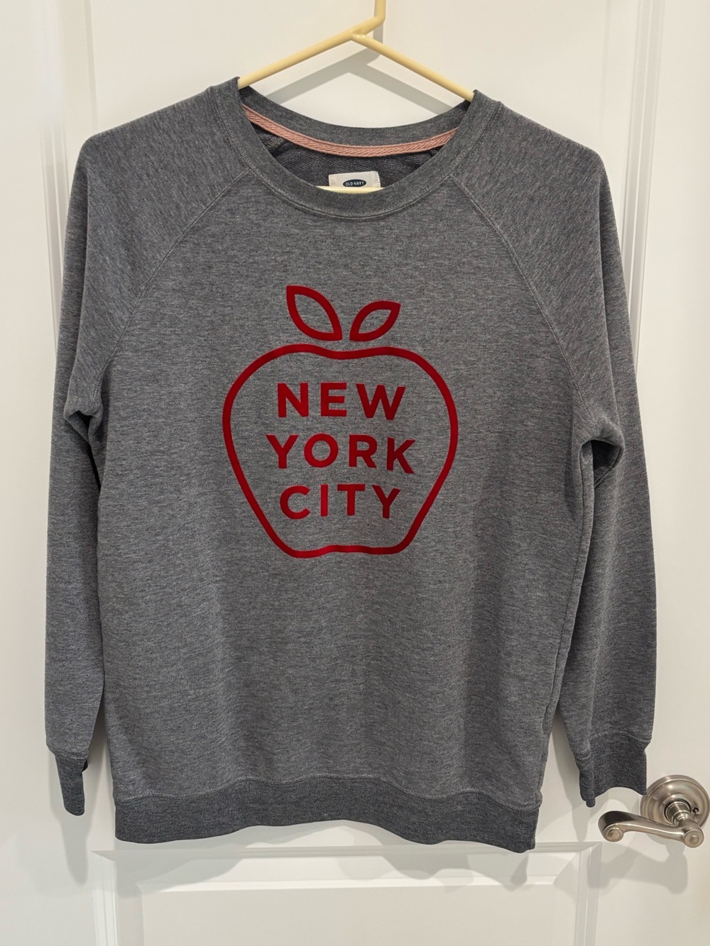 Old Navy Grey Crewneck Sweatshirt with Red New York City Apple Logo